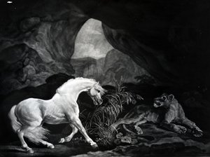 Ló, akit egy oroszlán megriadt, Benjamin Green metszet, 1774