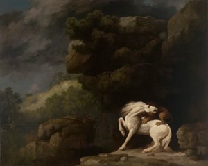 Egy oroszlán megtámad egy lovat alkotó: George Stubbs