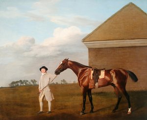 Tűzcsóva az edzőjével a Newmarket Heath-i Rubbing-Down House mellett alkotó: George Stubbs
