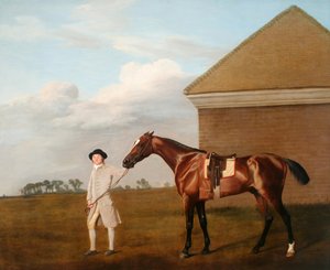 Tűzcsóva az edzőjével a Newmarket Heath-i Rubbing-Down House mellett. 1774-ben Thomas Foley, Esquire[2] birtoka. alkotó: George Stubbs