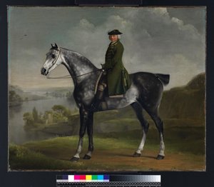 Joseph Smyth Esquire, a northamptonshire-i Whittlebury Forest hadnagya, Dapple Grey Horse-on, 1762-64 körül alkotó: George Stubbs