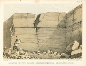 Oolit kőfejtő, Minchinhampton, Gloucestershire (színes metszet) alkotó: George Victor Du Noyer