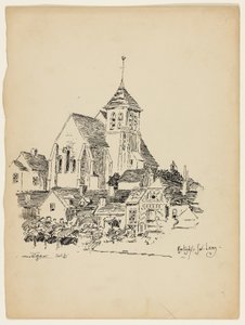 Templom Montigny-Sur-Loingban, Franciaország, utazási vázlat alkotó: George Washington Maher