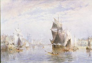 Kishajó a folyón Whitbynél, a Whitby Bridge mellett, 1877 (wc és karcolás)
