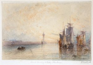 Whitby kikötőjét elhagyó hajók (akvarell)