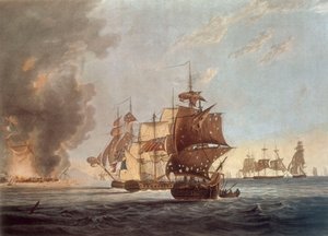 Őfelsége Amphion, Cerberus, Volage és Aktív hajóinak tisztjei, tengerészei és tengerészgyalogosai számára, Ez a tábla a francia Commodore felrobbantását ábrázolja... az Adriai-tengeren, Lissa szigeténél, 1811. március 13-án.