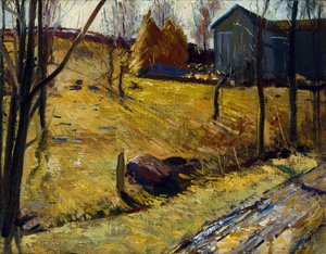 Szénakazalok és pajta, 1909 alkotó: George Wesley Bellows