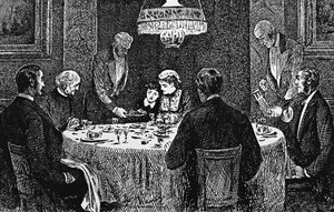 Felső osztályú család az asztalnál alkotó: George du Maurier