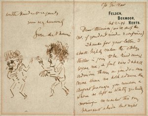Levél Whistler rajzával, amely Du Maurier-t fenyegeti alkotó: George du Maurier