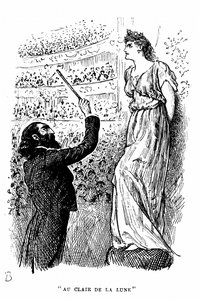 Trilby, a hang-süket? aki nem tudta megkülönböztetni a C-t az F-től, aki Svengali hipnotikus hatására koncertezik. Illusztráció: George Du Maurier Trilby, London című regényéhez alkotó: George du Maurier