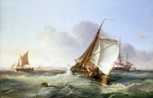 Egy boeier (holland kereskedelmi vitorlás) a szélben. Olaj, vászon