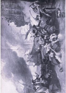 A La Hogue-i csata, 1692. május 23-24.: A francia flotta megsemmisítése, illusztráció a brit szárazföldi és tengeri csatákból, 1915