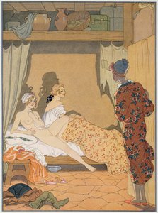 Hálószoba jelenet, Pierre Choderlos de Laclos (1741-1803) „Les Liaisons Dangereuses” illusztrációja, az 1920-as években megjelent (pochoir print)