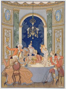 Illusztráció Pierre Choderlos de Laclos (1741-1803) „Les Liaisons Dangereuses” című könyvéből, amely az 1920-as években jelent meg (stencilnyomat)