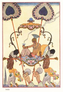Egy nemes nő füstölőt éget egy palánkban, ókori India, 1928 (nyomtatás) alkotó: Georges Barbier