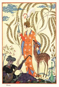 Egy nő kezében egy parfümös lombik, ősi Perzsia alkotó: Georges Barbier