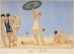 Au lido. Emberek a tengerparton. alkotó: Georges Barbier