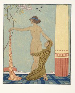Bilitis, illusztráció a Les Chansons de Bilitisből, Pierre Louys, pub. 1922 (sablonnyomat) alkotó: Georges Barbier