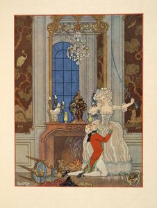 Danceny kinyilvánítja szerelmét Cecile-nek, Illusztráció a „Les Liaisons Dangereuses”-ből, Pierre Choderlos de Laclos (1741-1803) pub. 1934 (sablonnyomat) alkotó: Georges Barbier