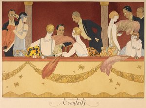Események. Az emberek egy estét a színházban élveznek. alkotó: Georges Barbier