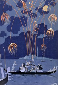 Tűzijáték Velencében, Paul Verlaine (1844-96) „Fetes Galantes” című illusztrációja, 1924 (pochoir print)