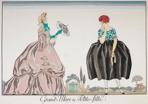 Grand-Mere et Petite fille. Egy idősebb nő és egy fiatal lány. alkotó: Georges Barbier
