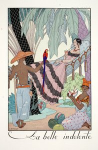 La Belle Indolente, a „Falbalas és Fanfreluches, Jelen, Múlt és Jövő módok almanachja” c. alkotó: Georges Barbier