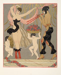 A virágok tánca, a Les Chansons de Bilitis illusztrációja, Pierre Louys, pub. 1922 (sablonnyomat) alkotó: Georges Barbier