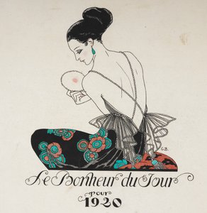 A nap boldogsága. Egy nő virágos ruhát visel. alkotó: Georges Barbier