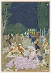 A gyepen, Paul Verlaine (1844-96) „Fetes Galantes” című illusztrációja, 1923 (pochoir print) alkotó: Georges Barbier