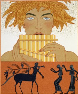 Pan Piper, Paul Valery (1871-1945) „Les Mythes” című illusztrációja, 1923-ban megjelent (pochoir print) alkotó: Georges Barbier