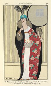"Fehér krepp de chine ruha rókával szegélyezve. Vidrakabát és hunyó" alkotó: Georges Barbier