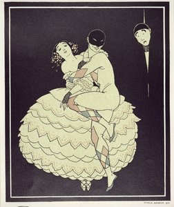 Tamara Karsavina (1885-1978) Columbineként és Vaslav Nijinsky (1890-1950) Harlekinként Fokine „Karneváljában” 1910-ben, kocsma. 1914 (pochoir print) alkotó: Georges Barbier