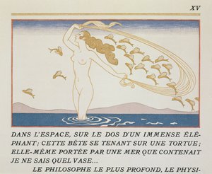 Vízben gázoló nő, Paul Valery (1871-1945) „Les Mythes” című illusztrációja, 1923-ban megjelent (pochoir print) alkotó: Georges Barbier