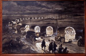 Első világháború (1914-1918): „Verdun szent útja” Georges Bertin Scott (1873-1942) akvarellje, Scott de Plagnolles. 1916. március V. 0,7x1,1 m Párizs, musee de l
