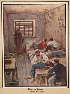 A Csekában; a Histoire des Soviets, pub. 1922 (színes litográfia)