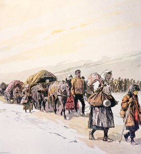 Éhező tömegek hagyják el hazájukat, 1924 körül (színes litográfia)