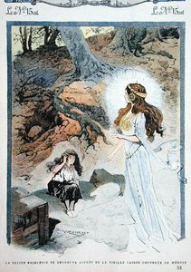 A kis hercegnő a régi koporsó előtt találja magát, illusztráció a Mob Journal magazin gyerektörténetéből alkotó: Georges Conrad