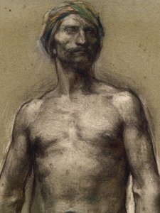 Tanulmány a meztelen férfiról a turbánnál (részlet) (1888 körül). George Desvallieres (1861-1950). Pasztell papírrúdra laminált kartonpapírra. Musee des Beaux-Arts de la Ville de Paris, PeuPalais.