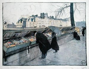 Bouquinistes a Szajna bal partján, a Pont-Neuf közelében, Párizsban