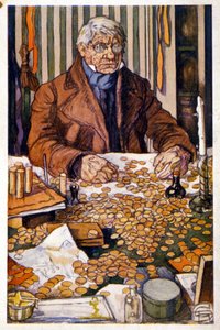 Le pere Grandet számolja a pénzét - Illusztráció: „Eugenie Grandet”, Honore de Balzac, coll. Ideális könyvtár