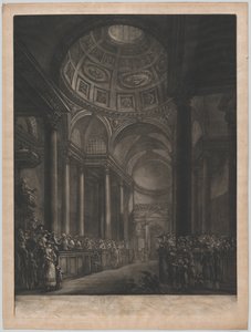 Kilátás St. Stephens Walbrook belsejéről, Készült a rajzból: Őfelsége ..., kb. 1767. alkotó: Georges François Blondel