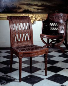 Marie Antoinette tejüzemének megbízott szék. Faragott mahagóni bútorok Georges Jacobtól (1739-1814) alkotó: Georges Jacob
