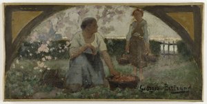 A párizsi Hôtel de Ville de Paris étkezőjének vázlata: 1893 körül (olaj, vászon): Les fraises, 1893 körül (olaj, vászon). alkotó: Georges Jules Bertrand
