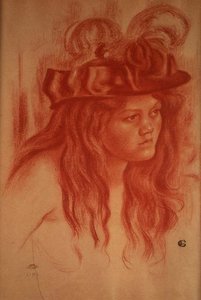 Fiatal lány kalapkal (zsírkréta) alkotó: Georges Lemmen