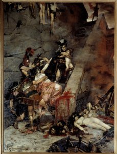 Andromaque. Trója elfoglalva, Pyrrhusnak része volt a zsákmányban Hektor özvegye, Andromaque és fia, Astyanax. Georges Antoine Rochegrosse festménye (1859-1938)