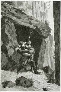 Combat d’Han d’Islande et d’Ordener – illusztráció a Han d’Islande-ből, 19. század (bw metszet) alkotó: Georges Marie Rochegrosse