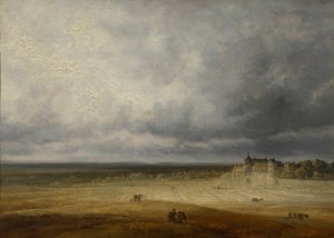 Táj felszántott táblával és faluval, valószínűleg 1827 után.