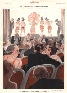 Előadás a teremben, illusztráció a „Le Sourire”-ból, 1931. december (színes litó)