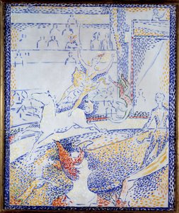 Cirkusz Egy táncos, aki műrepülő számot csinál lóháton és egy bohóc. Georges Seurat vázlata (1859-1891) 1891 V. 0,55x0,46 m Párizs, Muse d